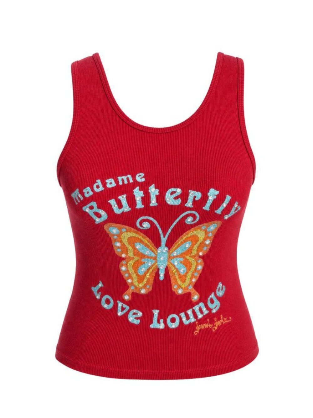 Vintage Joomi Joolz madame butterfly love lounge red ribbed tank top